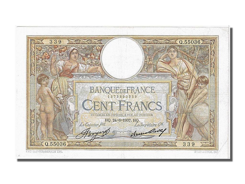 Geldschein, Frankreich, 100 Francs, 100 F 1908-1939 ''Luc Olivier Merson''