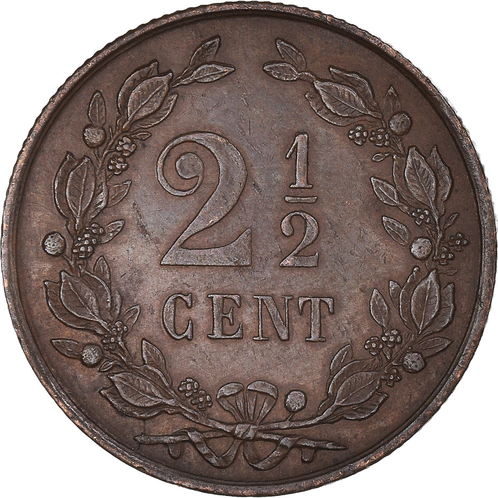 Coin, Netherlands, William III, 2-1/2 Cent, 1880, AU(50-53), Bronze, KM:108.1