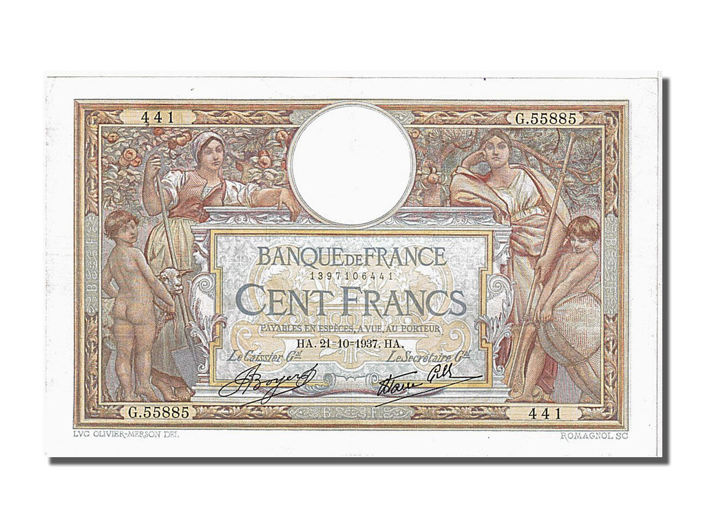 Billet, France, 100 Francs, 100 F 1908-1939 ''Luc Olivier Merson'', 1937