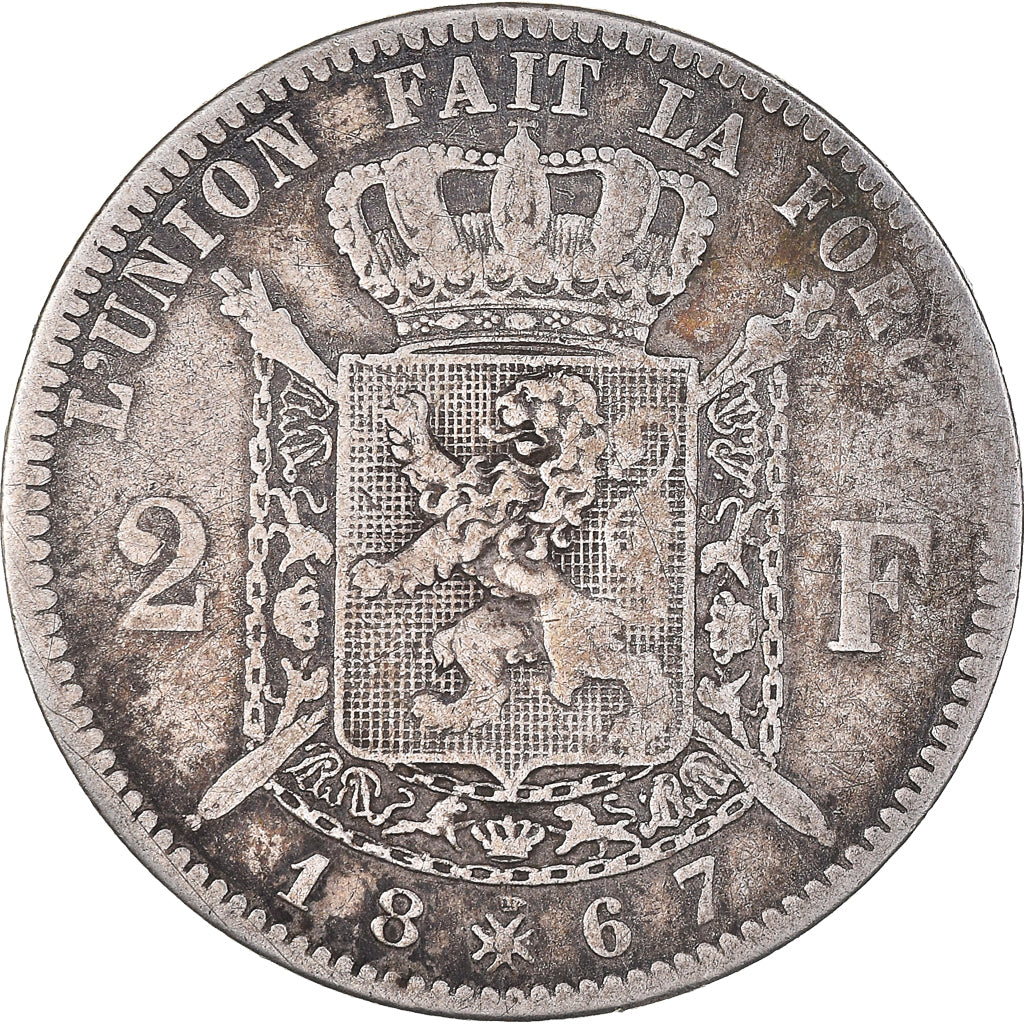 Münze, Belgien, Leopold II, 2 Francs, 2 Frank, 1867, S+, Silber, KM:30.1