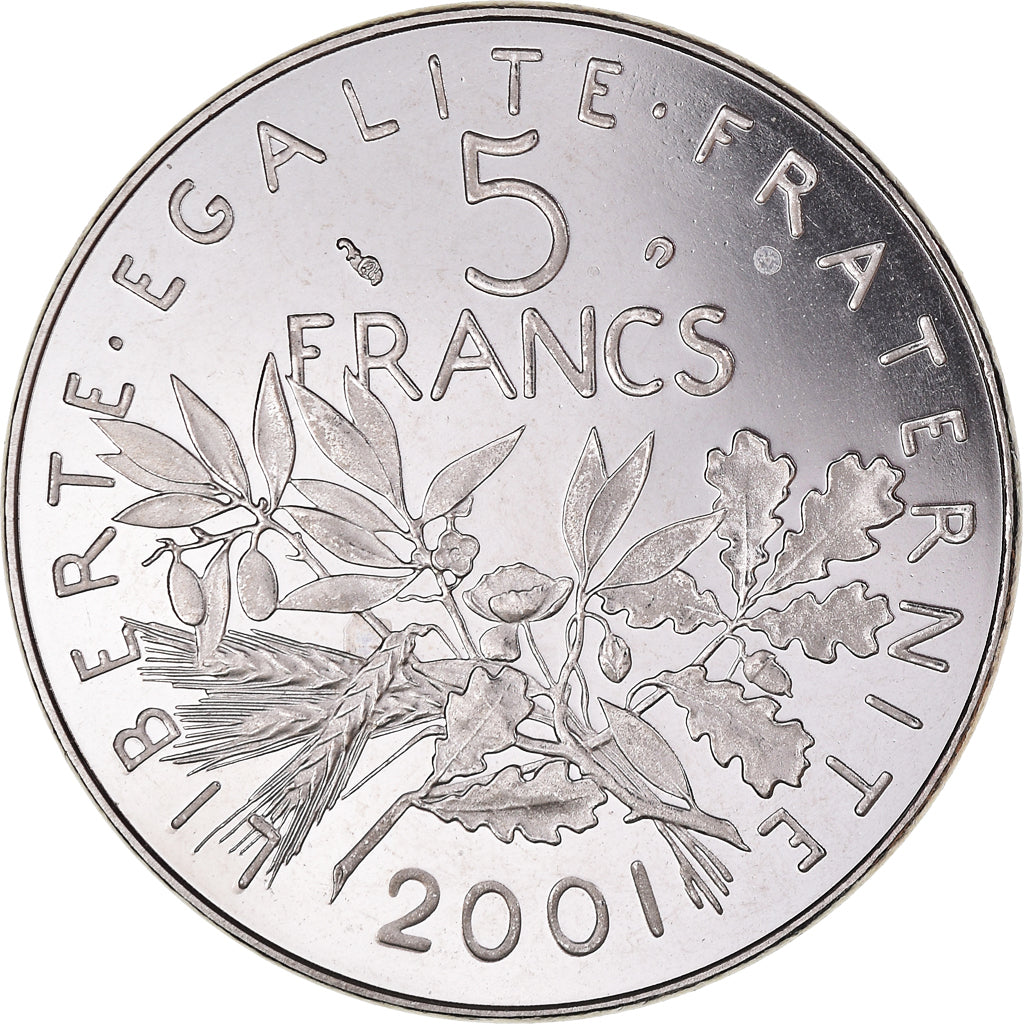 Moneta, Francia, Semeuse, 5 Francs, 2001, Paris, Proof, FDC, Nichel placcato