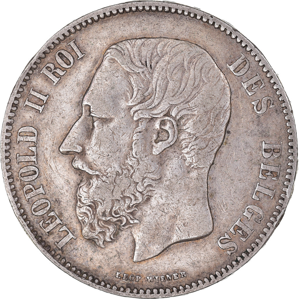 Moeda, Bélgica, Leopold II, 5 Francs, 5 Frank, 1869, EF(40-45), Prata, KM:24