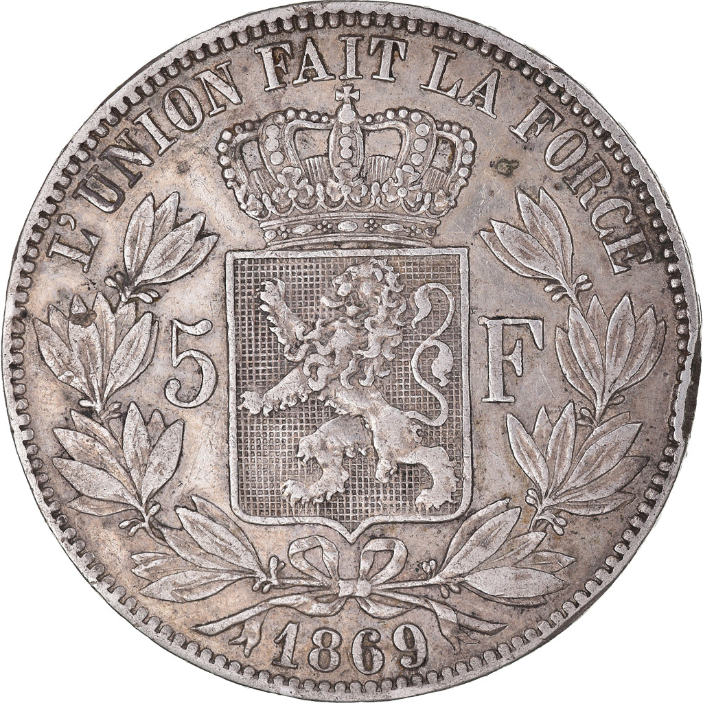 Moeda, Bélgica, Leopold II, 5 Francs, 5 Frank, 1869, EF(40-45), Prata, KM:24