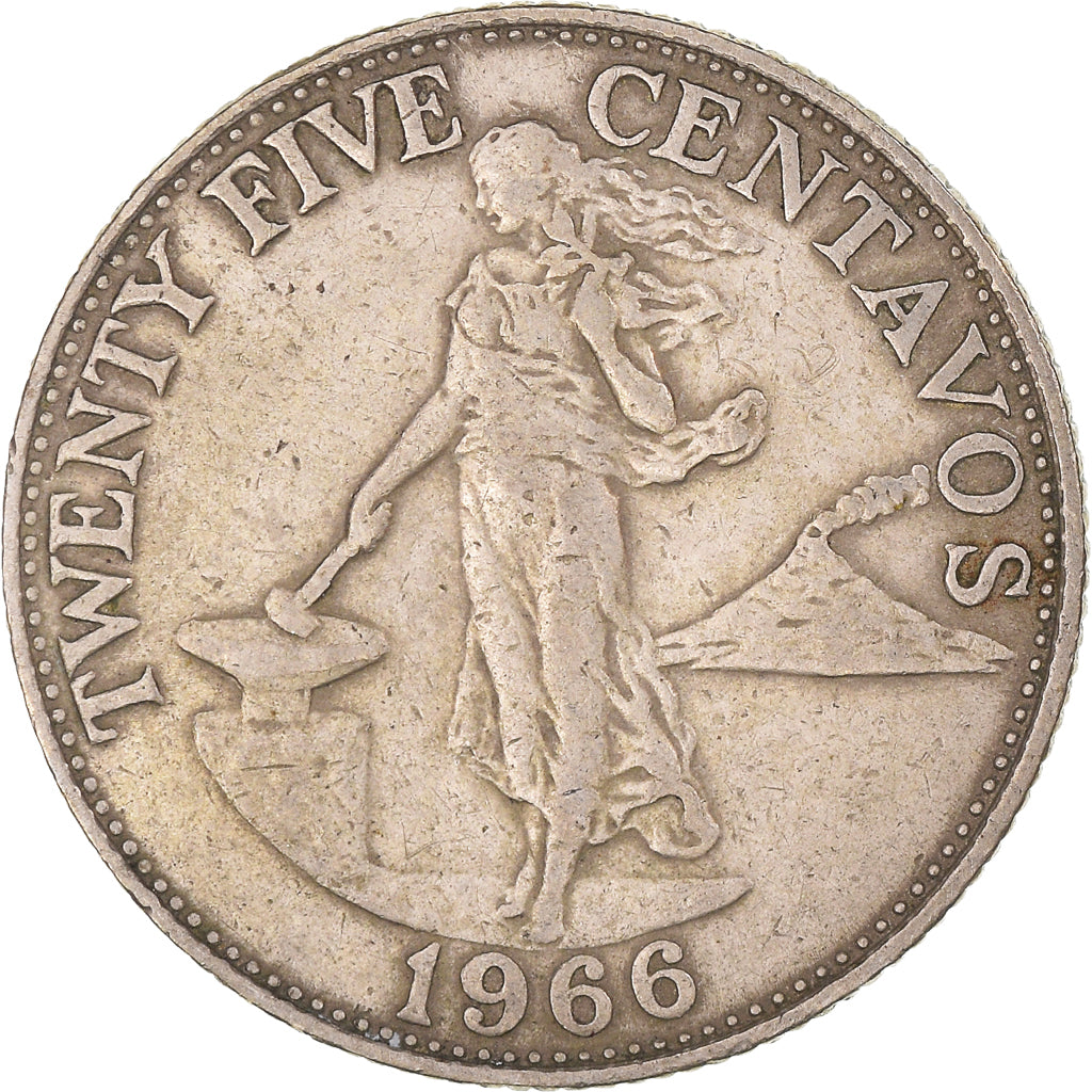 Coin, Philippines, 25 Centavos, 1966, EF(40-45), Copper-Nickel-Zinc, KM:189.1