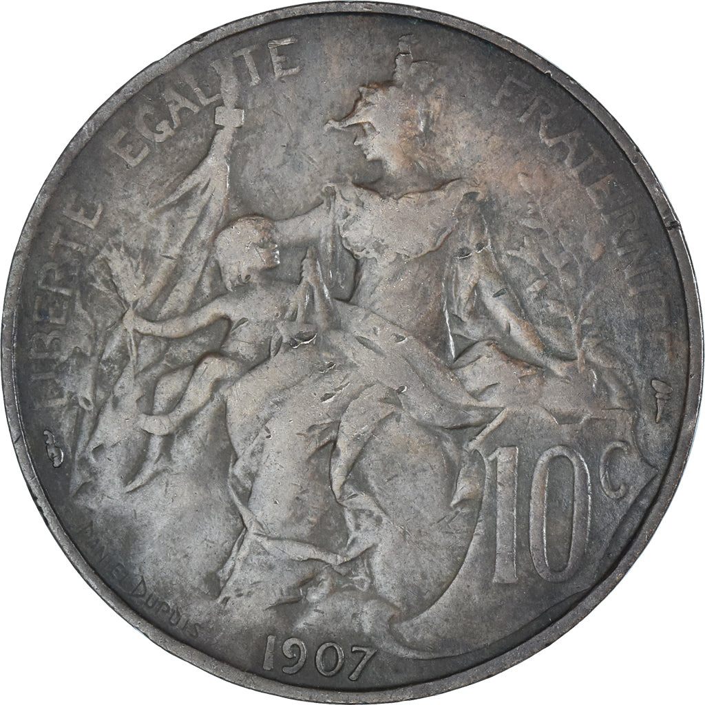 Moneda, Francia, Dupuis, 10 Centimes, 1907, Paris, BC+, Bronce, KM:843
