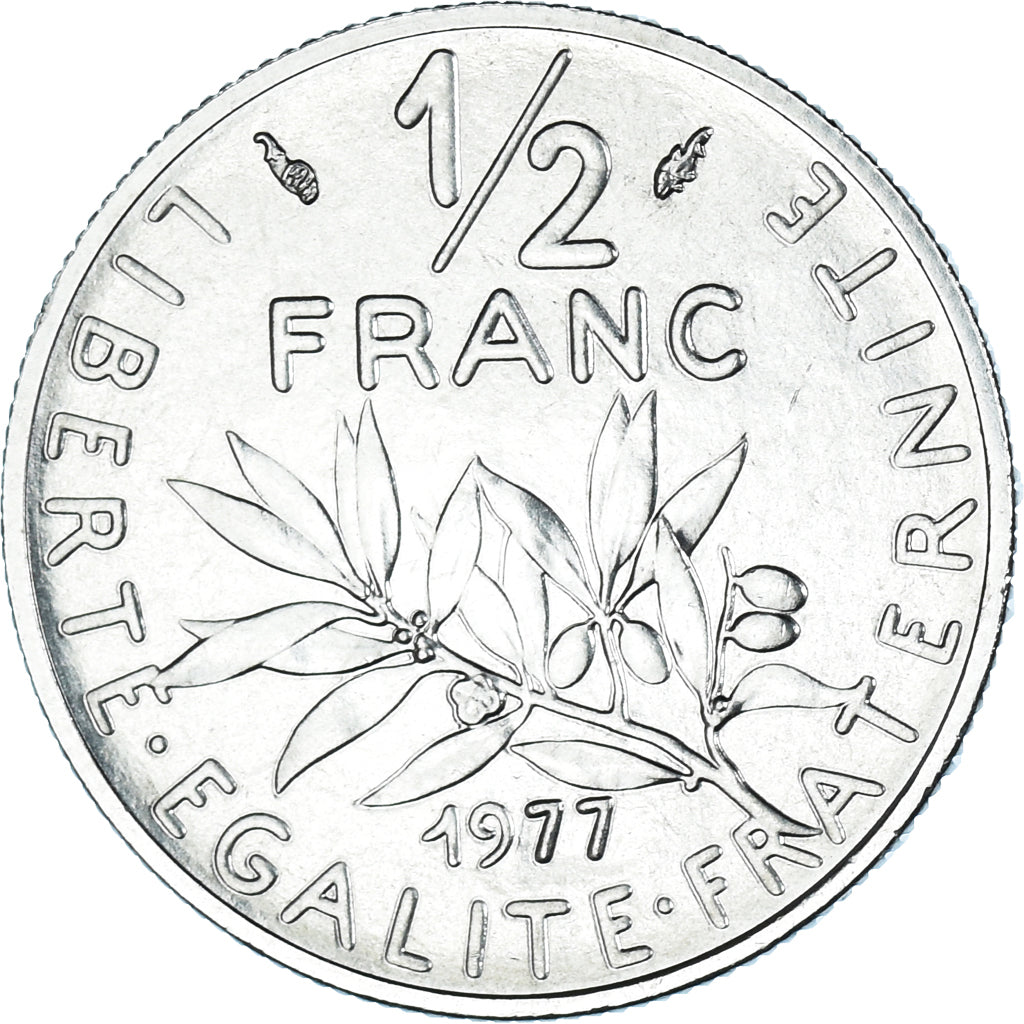 Munten, Frankrijk, Semeuse, 1/2 Franc, 1977, Paris, FDC, Nickel, KM:931.1