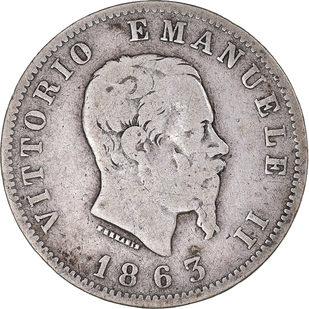 Monnaie, Italie, Vittorio Emanuele II, Lira, 1863, Milan, TB, Argent, KM:5a.1