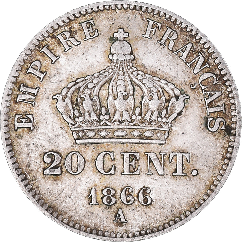 Moneta, Francja, Napoleon III, 20 Centimes, 1866, Paris, EF(40-45), Srebro