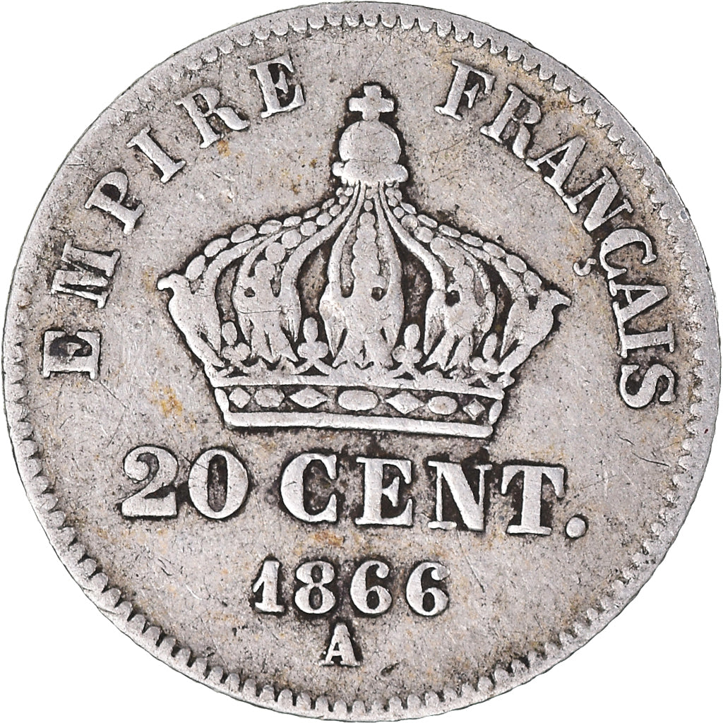 Monnaie, France, Napoleon III, 20 Centimes, 1866, Paris, TB+, Argent
