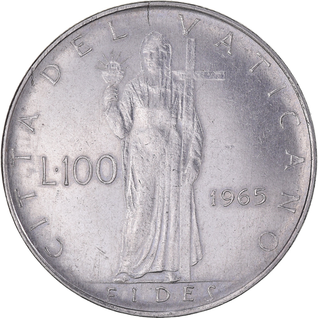 Moneta, PAŃSTWO WATYKAŃSKIE, Paul VI, 100 Lire, 1965, Roma, AU(50-53), Stal