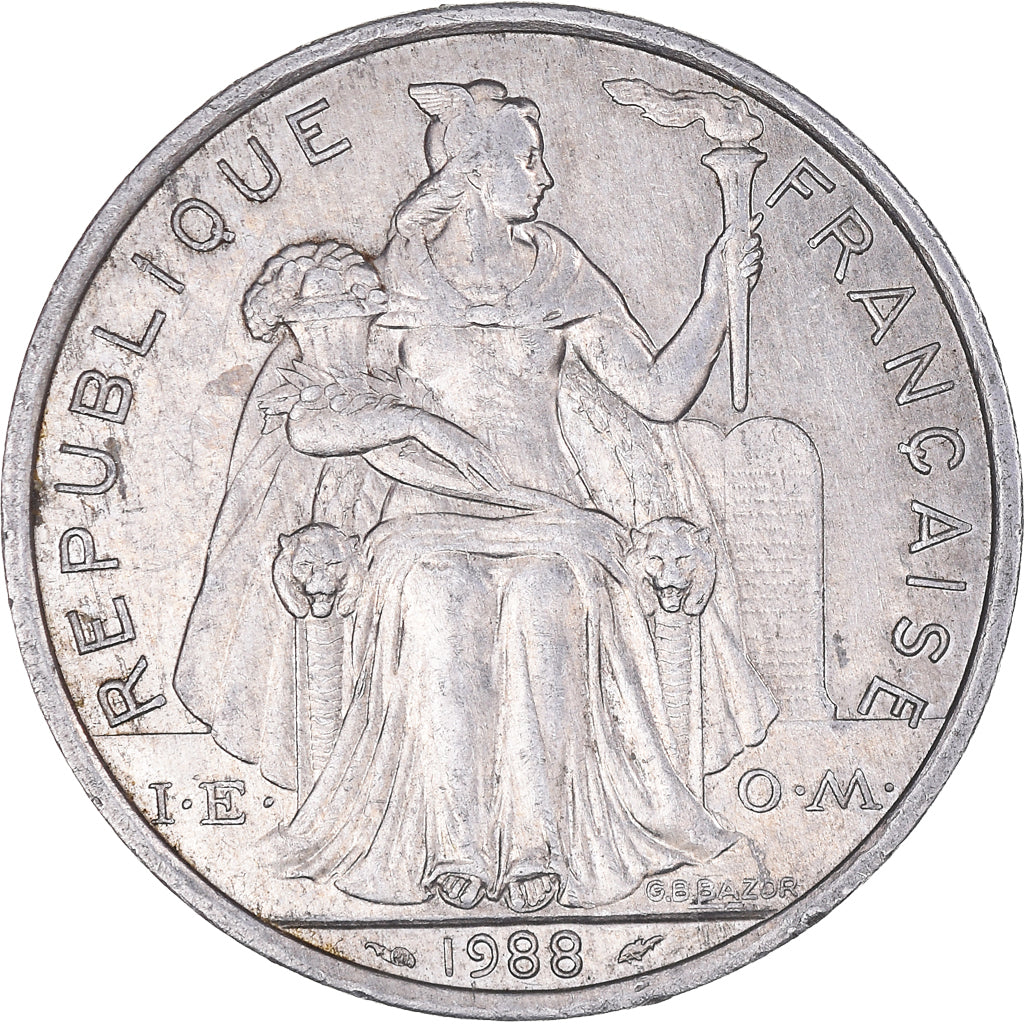 Coin, French Polynesia, 5 Francs, 1988, Paris, AU(50-53), Aluminum, KM:12