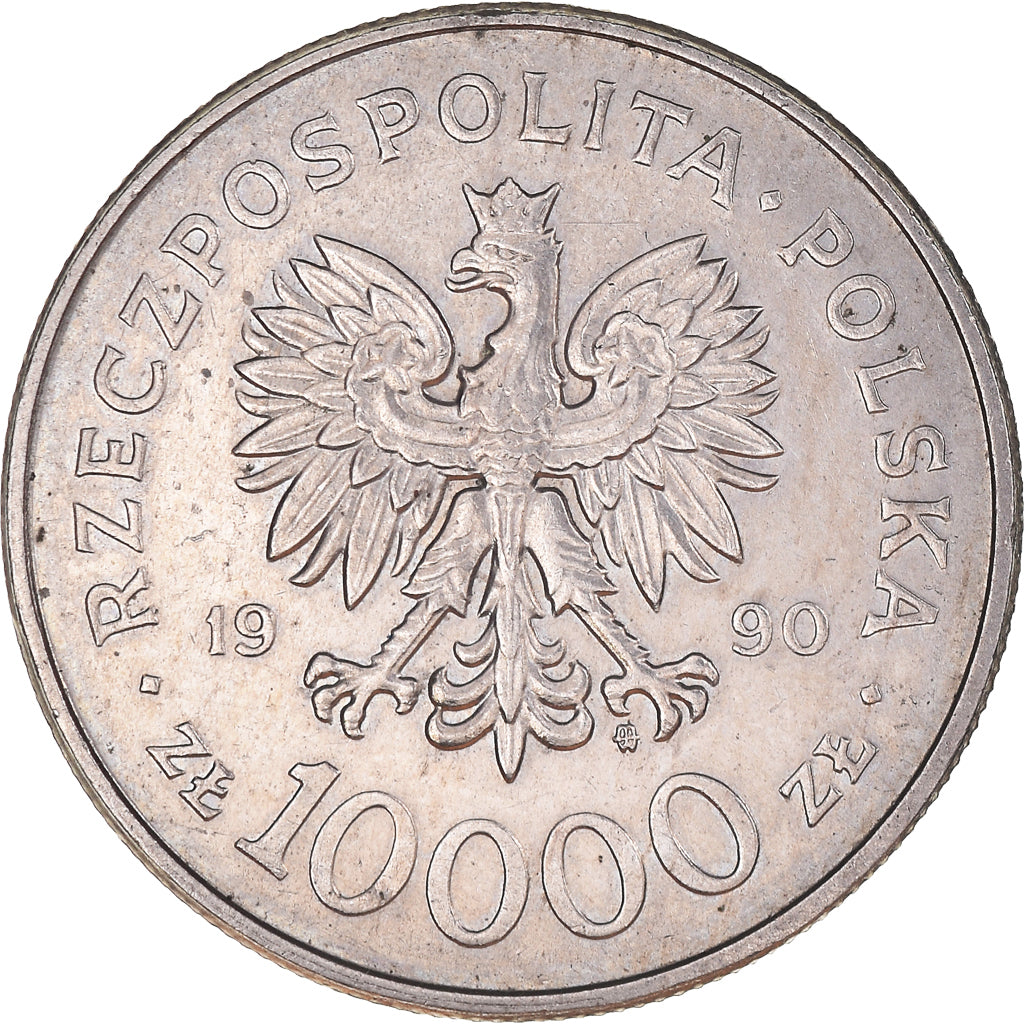 Moneta, Polonia, 10000 Zlotych, 1990, Warsaw, BB+, Rame-nichel, KM:195