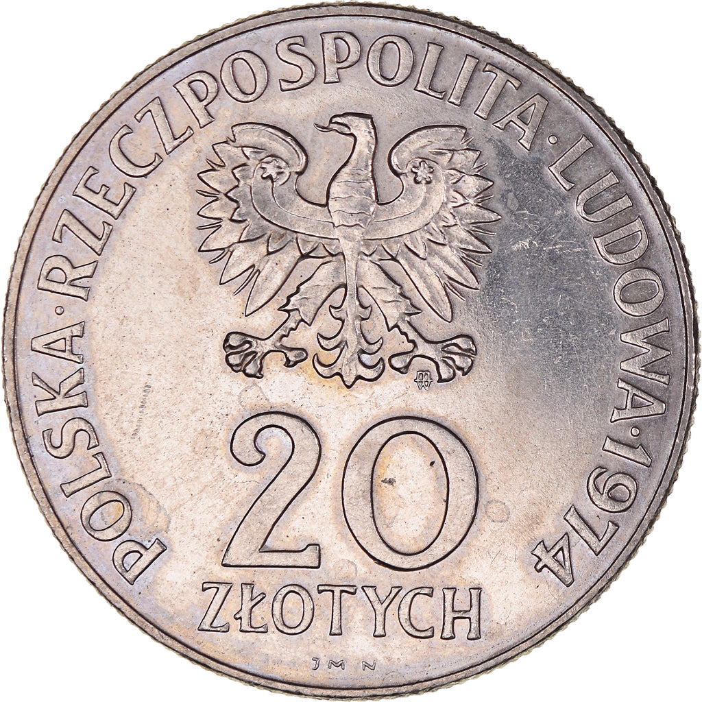 Coin, Poland, 20 Zlotych, 1974, Warsaw, AU(55-58), Copper-nickel, KM:70