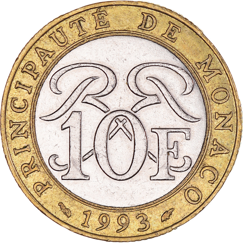 Moneta, Monaco, Rainier III, 10 Francs, 1993, BB+, Bi-metallico, KM:163