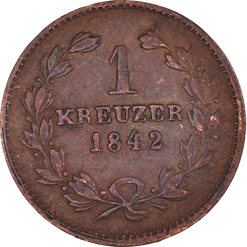 Moneda, Estados alemanes, BADEN, Leopold I, Kreuzer, 1842, Baden, MBC, Cobre