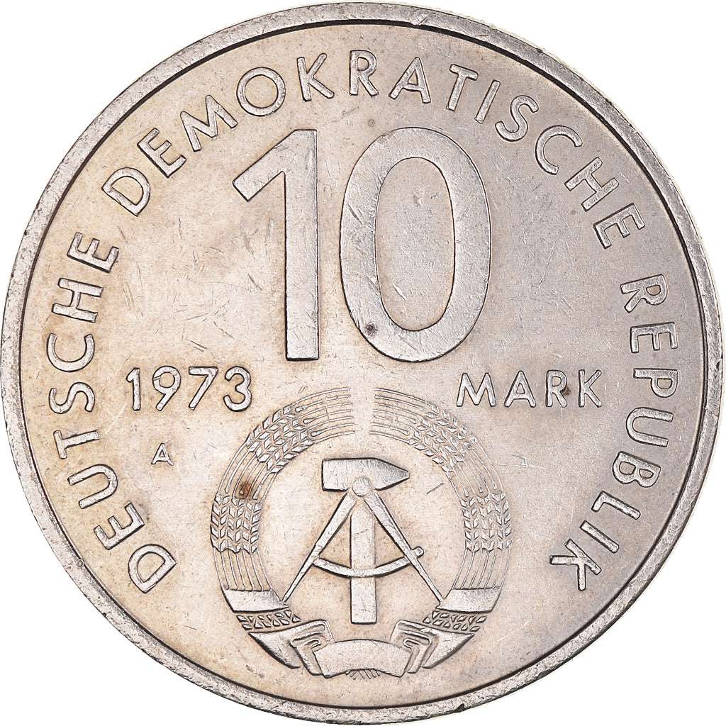 Coin, GERMAN-DEMOCRATIC REPUBLIC, 10 Mark, 1973, Berlin, AU(55-58)