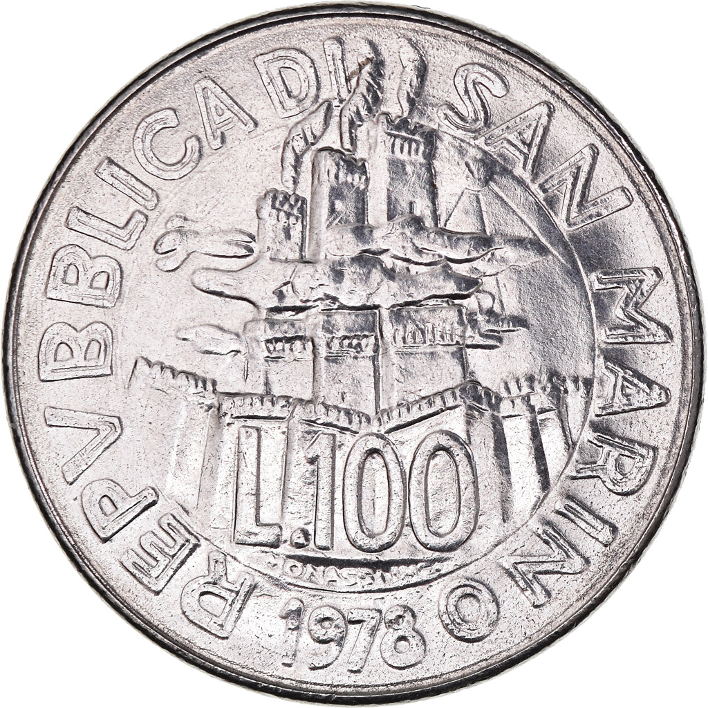 Münze, San Marino, 100 Lire, 1978, VZ, Stahl, KM:82