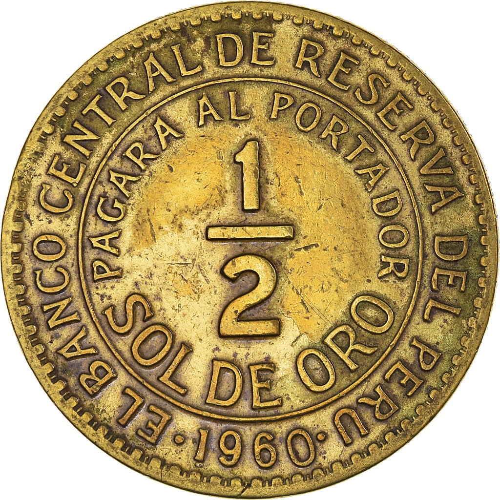 Coin, Peru, 1/2 Sol, 1960, EF(40-45), Brass, KM:220.5