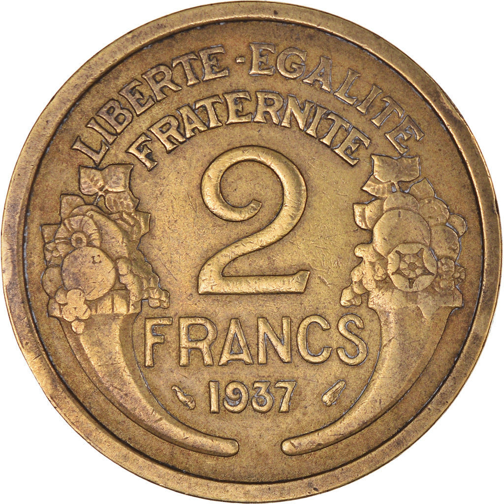Moeda, França, Morlon, 2 Francs, 1937, EF(40-45), Alumínio-Bronze, KM:886