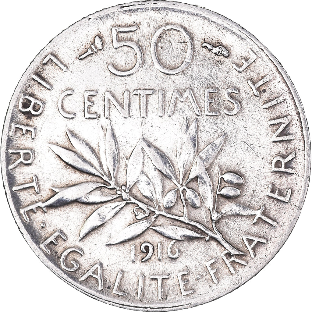 Coin, France, Semeuse, 50 Centimes, 1916, Paris, AU(55-58), Silver, KM:854