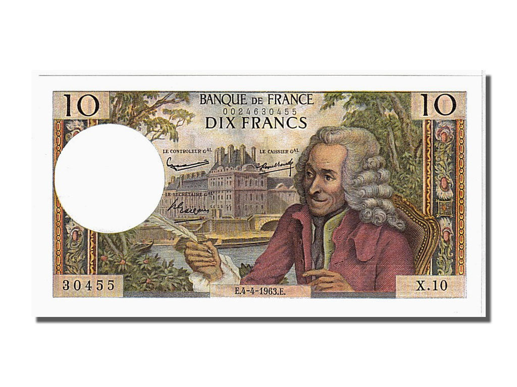 Biljet, Frankrijk, 10 Francs, 10 F 1963-1973 ''Voltaire'', 1963, 1963-04-04