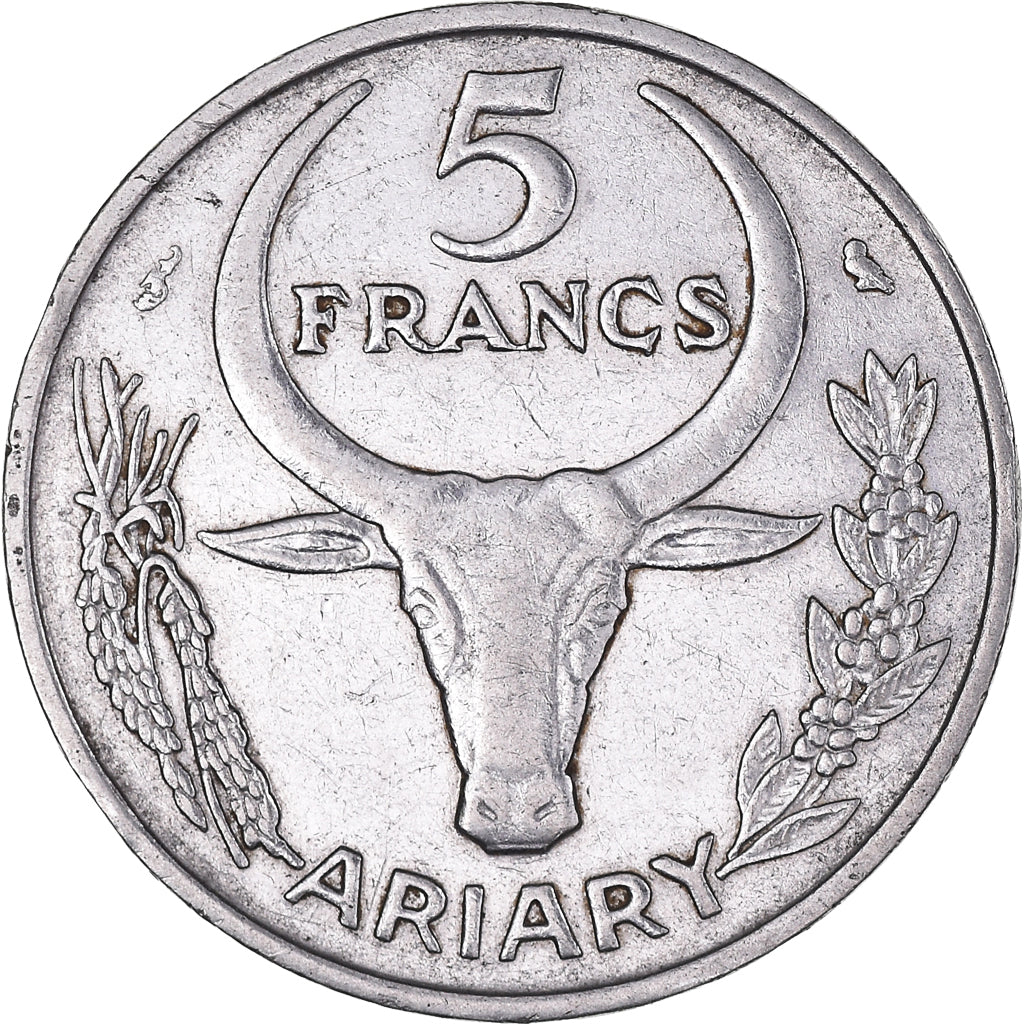 Moneta, Madagascar, 5 Francs, Ariary, 1968, Paris, BB, Acciaio inossidabile