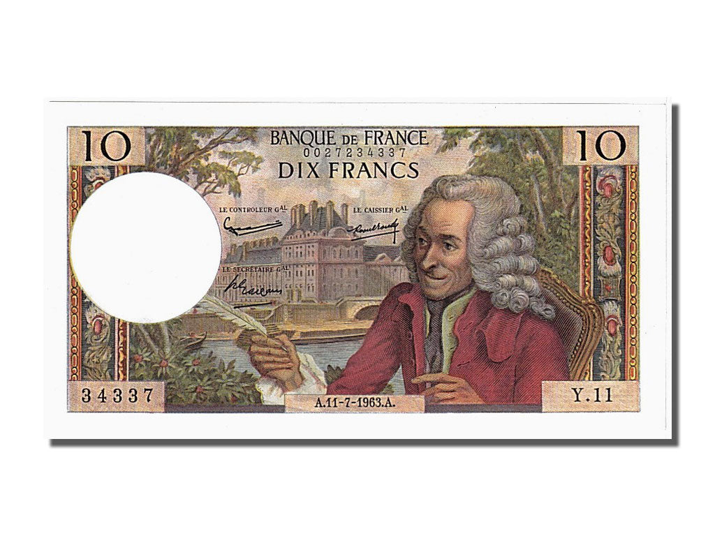 Biljet, Frankrijk, 10 Francs, 10 F 1963-1973 ''Voltaire'', 1963, 1963-07-11