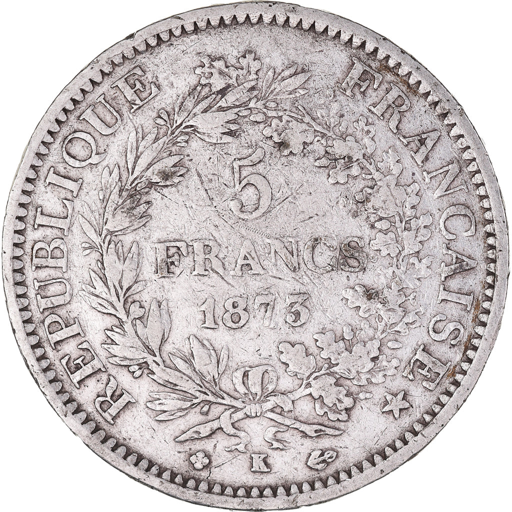 Coin, France, Hercule, 5 Francs, 1873, Bordeaux, VF(30-35), Silver, KM:820.2