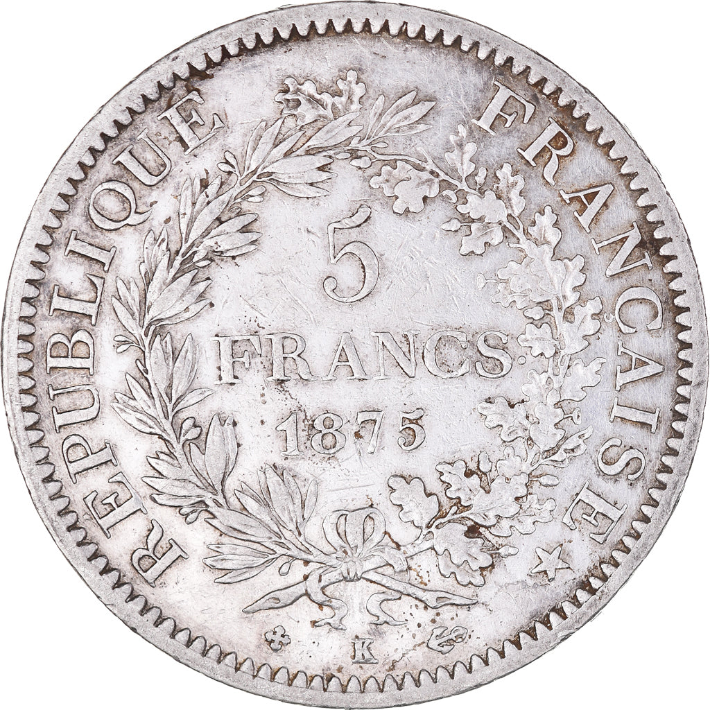 Coin, France, Hercule, 5 Francs, 1875, Bordeaux, EF(40-45), Silver, KM:820.2