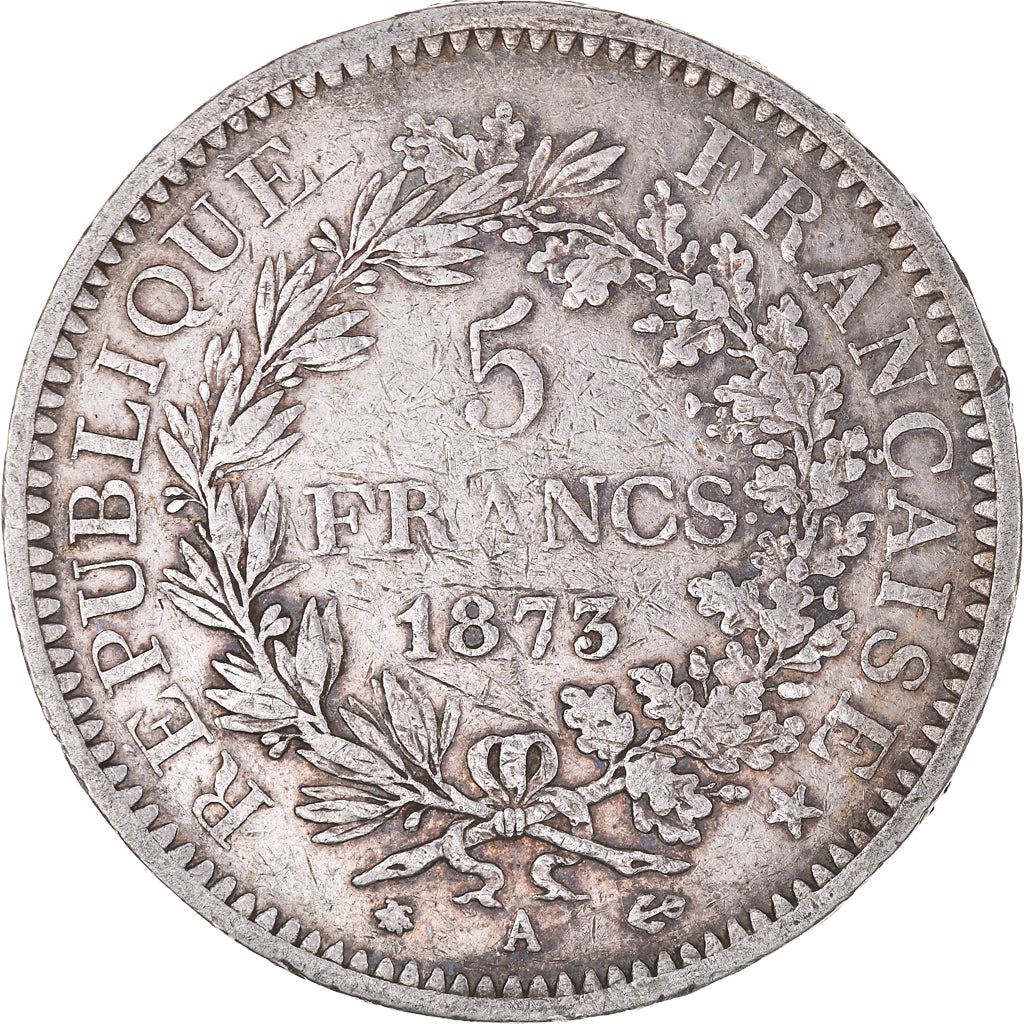 Moeda, França, Hercule, 5 Francs, 1873, Paris, EF(40-45), Prata, KM:820.1