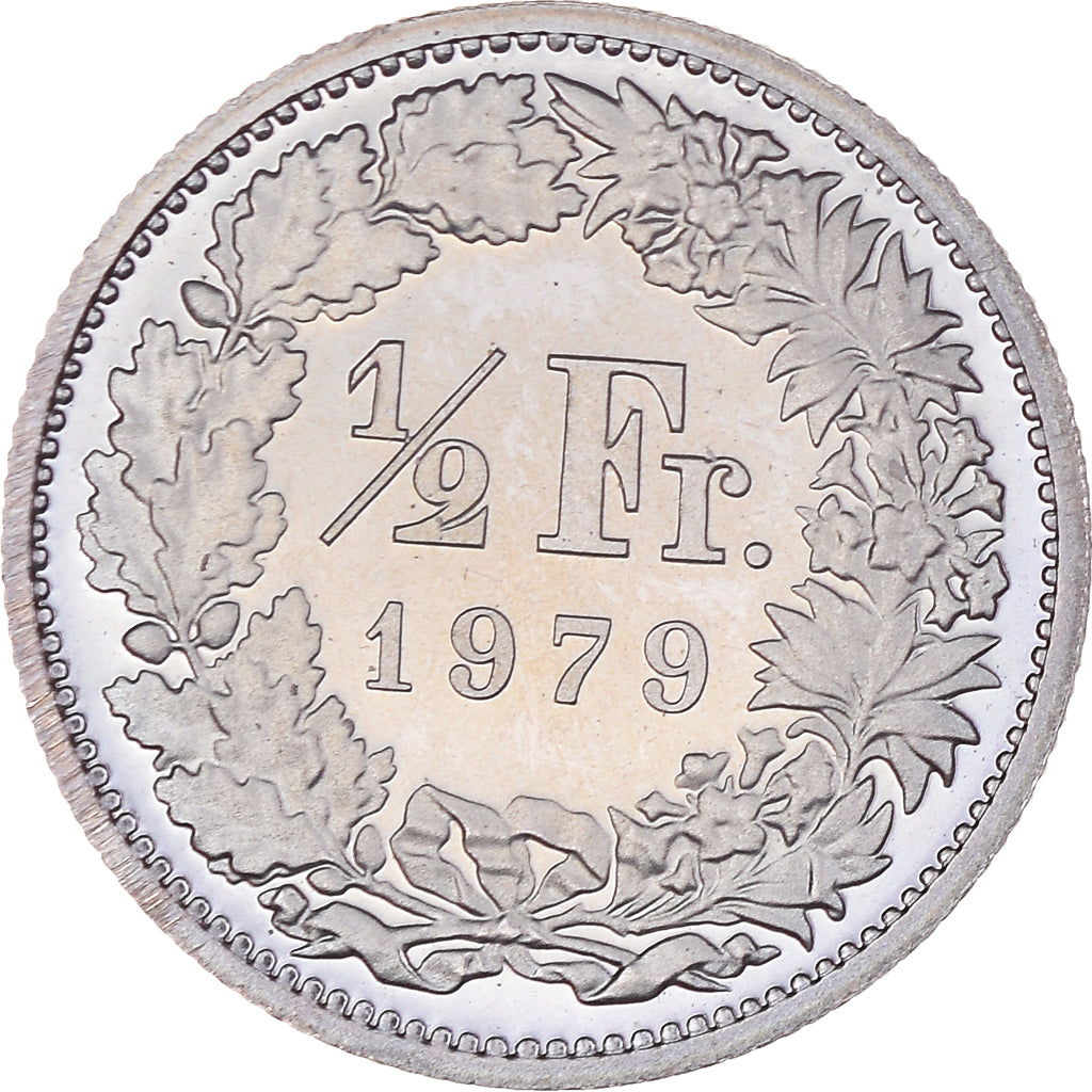 Moneta, Szwajcaria, 1/2 Franc, 1979, Bern, Proof, MS(60-62), Miedź-Nikiel