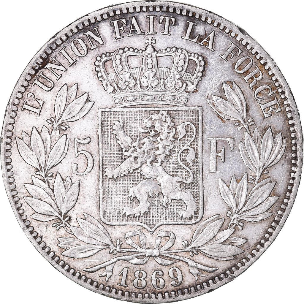 Coin, Belgium, Leopold II, 5 Francs, 5 Frank, 1869, EF(40-45), Silver, KM:24