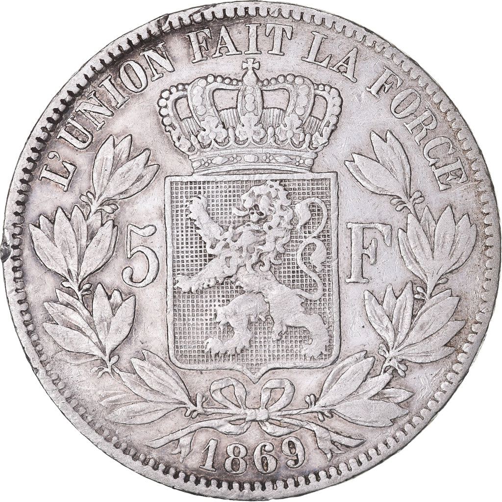 Münze, Belgien, Leopold II, 5 Francs, 5 Frank, 1869, S+, Silber, KM:24