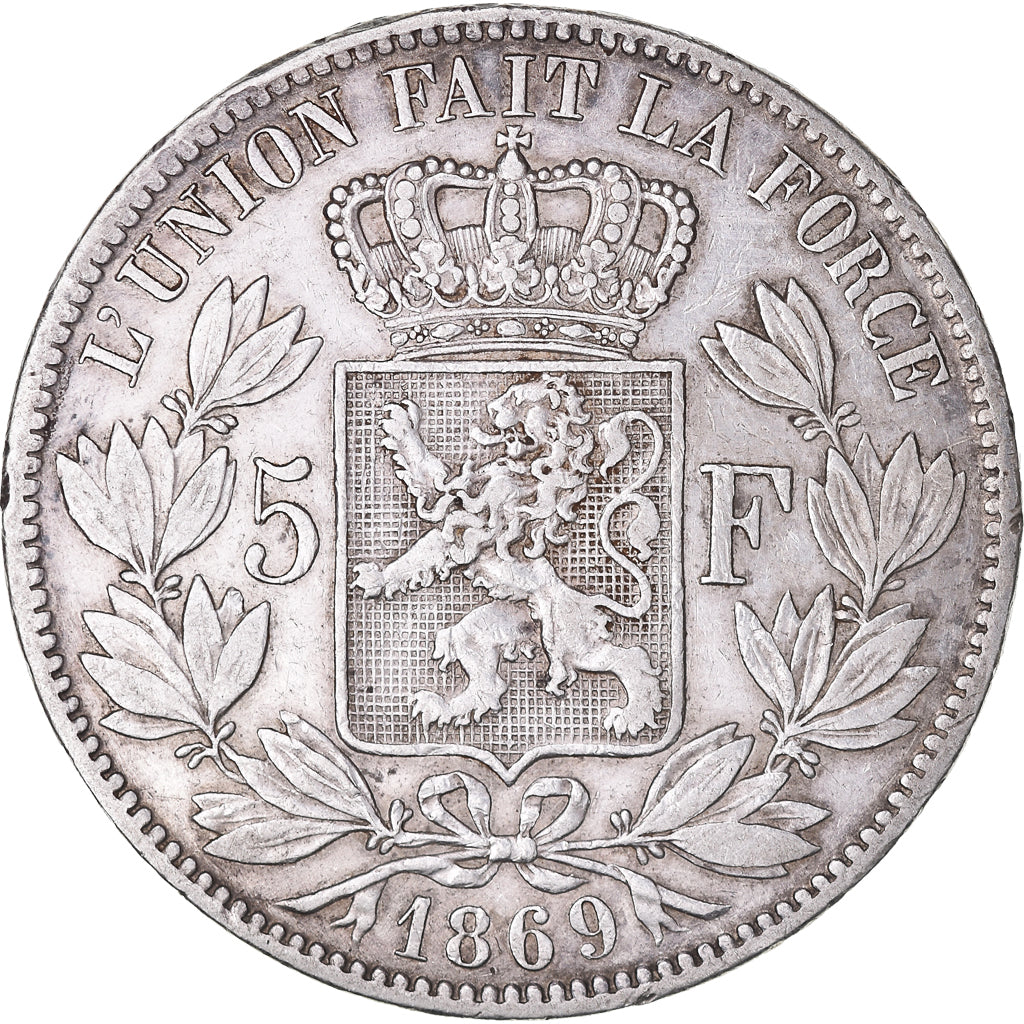 Moeda, Bélgica, Leopold II, 5 Francs, 5 Frank, 1869, VF(30-35), Prata, KM:24