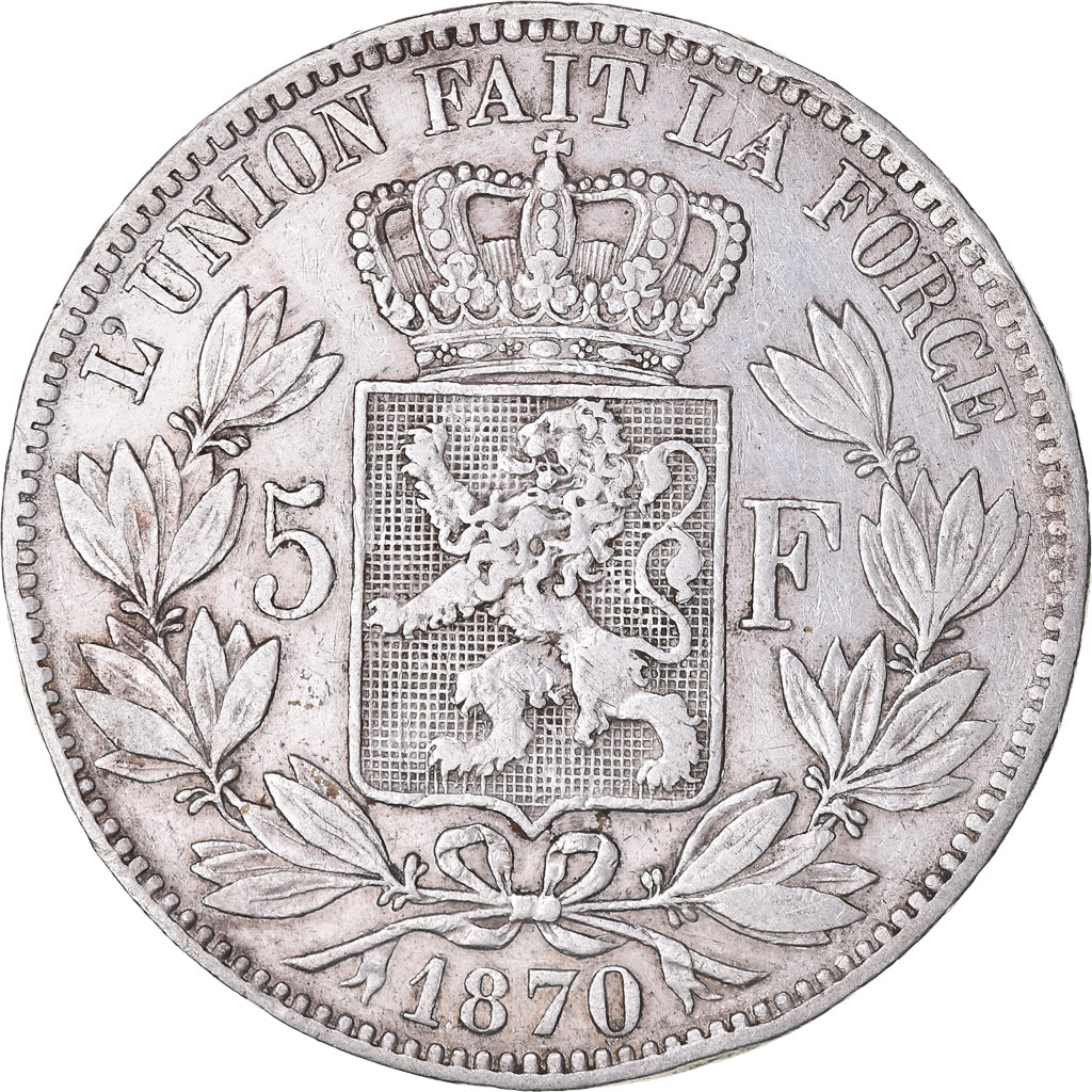 Moneda, Bélgica, Leopold II, 5 Francs, 5 Frank, 1870, MBC, Plata, KM:24