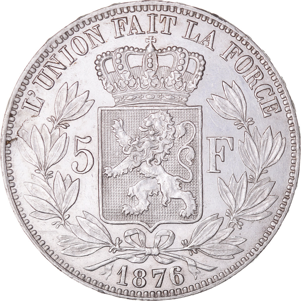 Moneda, Bélgica, Leopold II, 5 Francs, 5 Frank, 1876, MBC+, Plata, KM:24