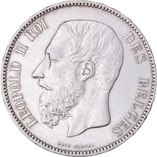 Moneta, Belgio, Leopold II, 5 Francs, 5 Frank, 1873, BB+, Argento, KM:24