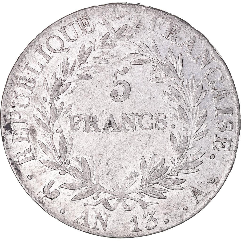 Moneta, Francia, Napoléon I, 5 Francs, An 13 (1805), Paris, BB+, Argento