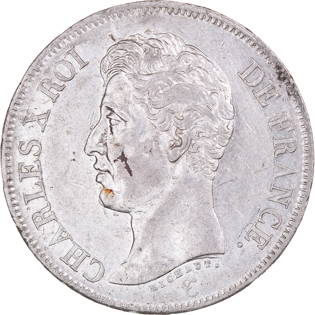 Moeda, França, Charles X, 5 Francs, 1825, Rouen, Rare in this quality