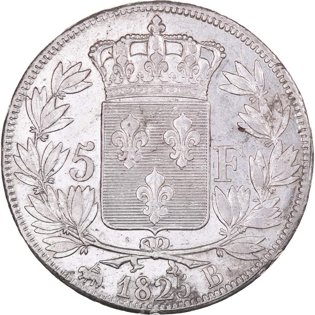 Moeda, França, Charles X, 5 Francs, 1825, Rouen, Rare in this quality