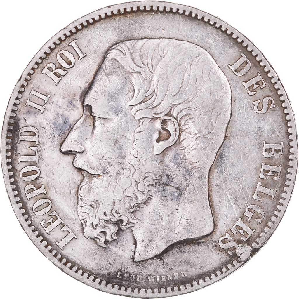 Moneta, Belgia, Leopold II, 5 Francs, 5 Frank, 1873, VF(30-35), Srebro, KM:24