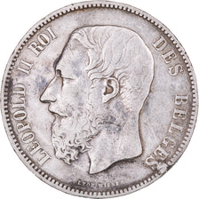 Moeda, Bélgica, Leopold II, 5 Francs, 5 Frank, 1873, VF(30-35), Prata, KM:24