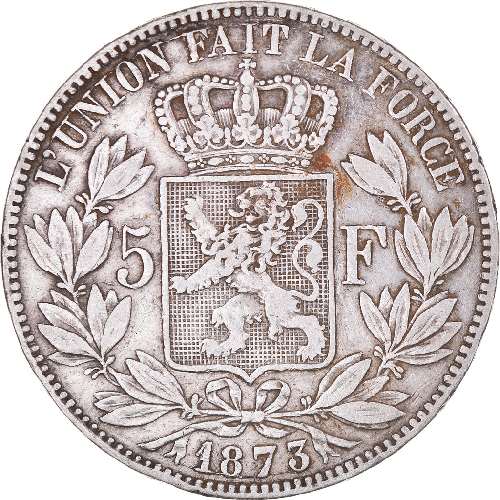 Moneta, Belgia, Leopold II, 5 Francs, 5 Frank, 1873, VF(30-35), Srebro, KM:24