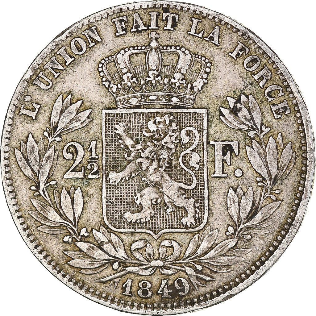 Moeda, Bélgica, Leopold I, 2-1/2 Francs, 1849, VF(30-35), Prata, KM:11