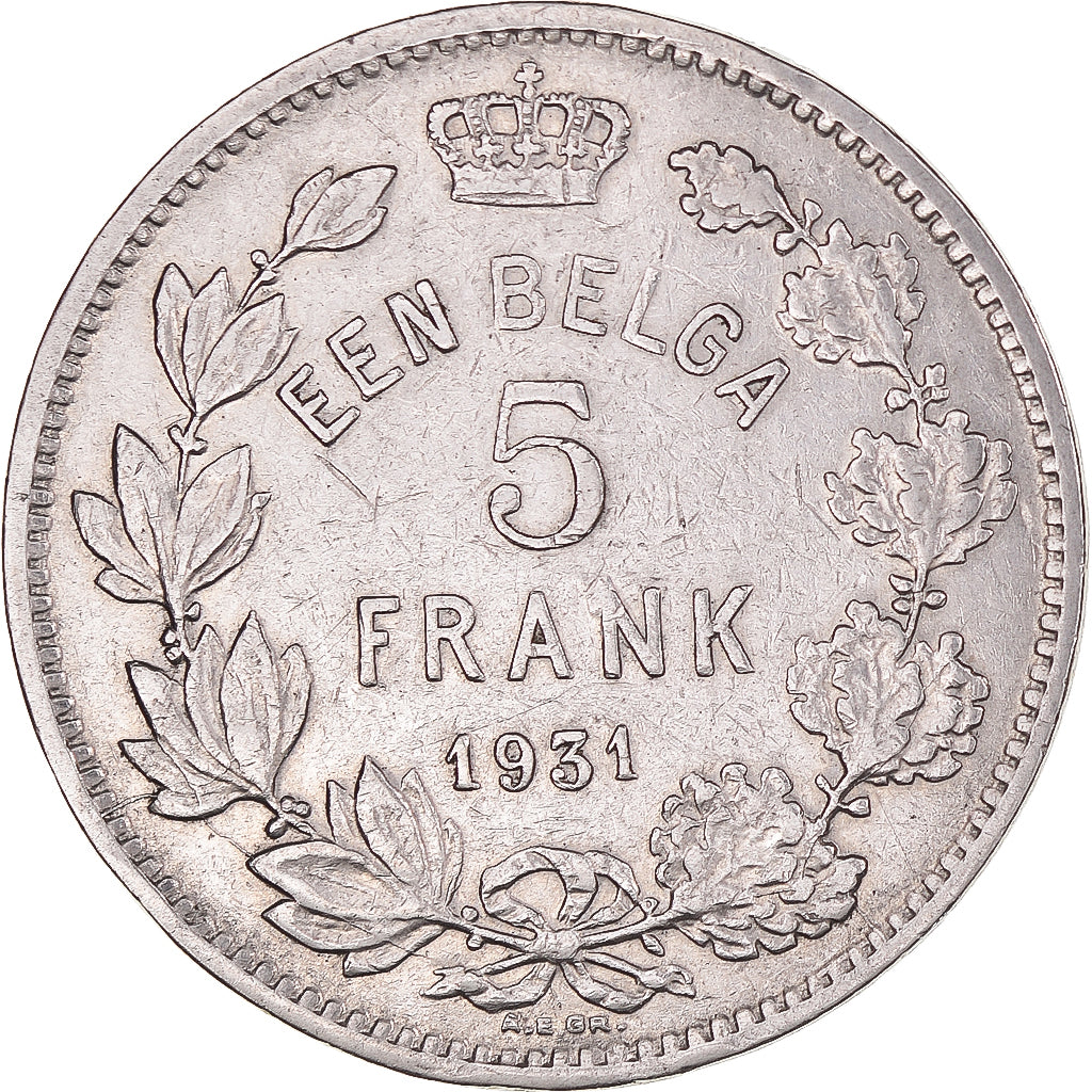 Moeda, Bélgica, Albert I, 5 Francs, 5 Frank, 1931, EF(40-45), Níquel, KM:98