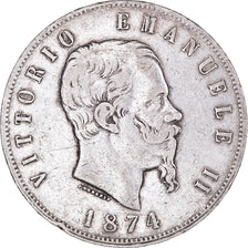 Coin, Italy, Vittorio Emanuele II, 5 Lire, 1874, Milan, EF(40-45), Silver