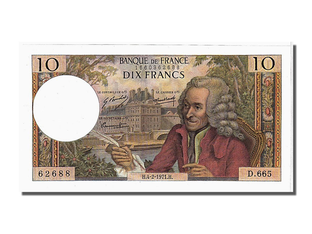 Banknote, France, 10 Francs, 10 F 1963-1973 ''Voltaire'', 1971, 1971-02-04