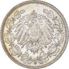 Coin, GERMANY - EMPIRE, 1/2 Mark, 1915, Karlsruhe, AU(55-58), Silver, KM:17