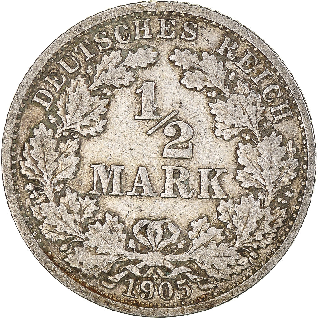 Coin, GERMANY - EMPIRE, 1/2 Mark, 1905, Stuttgart, EF(40-45), Silver, KM:17