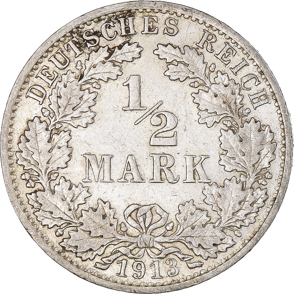 Coin, GERMANY - EMPIRE, 1/2 Mark, 1913, Berlin, AU(55-58), Silver, KM:17